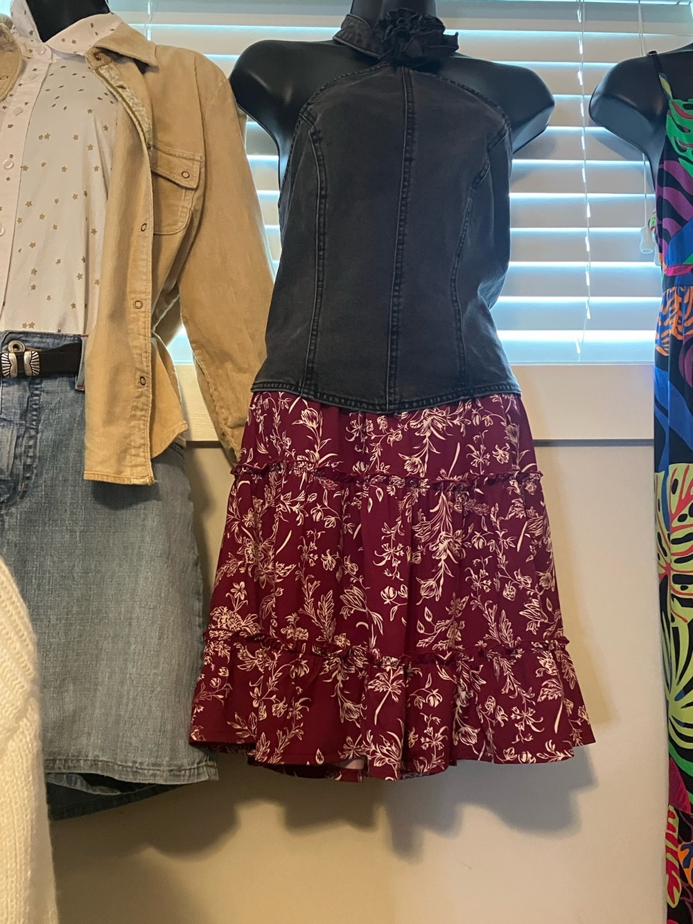 Floral Tiered Circle Skirt in Burgundy
